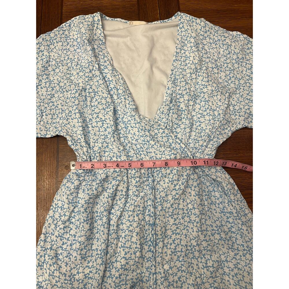 Altar'd State Blue White Floral Wrap Romper Small Boho Cottagecore Summer Dress - Picture 10 of 14
